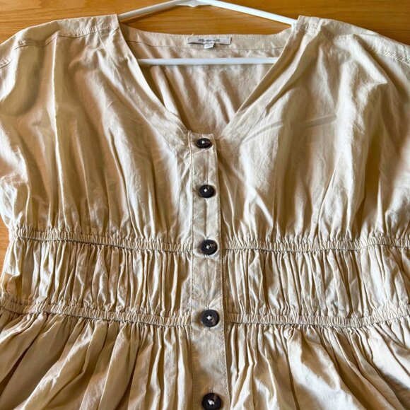 Madewell Button Front V-neck Tan Midi Dress | Easy Fit - Picture 6 of 7